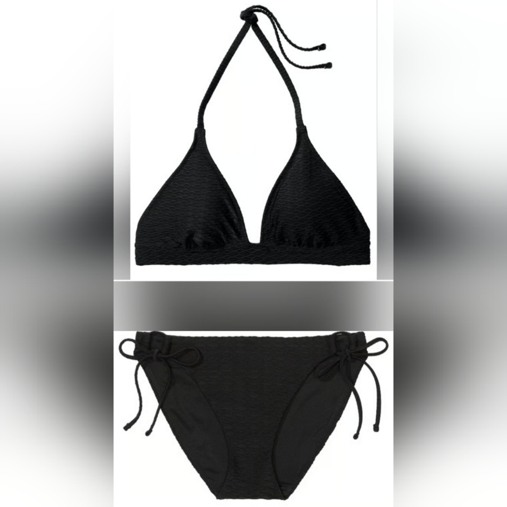 XXL/XXL VS Swim Removable PushUp Halter Bikini Top Side Tie Bikini Set Black